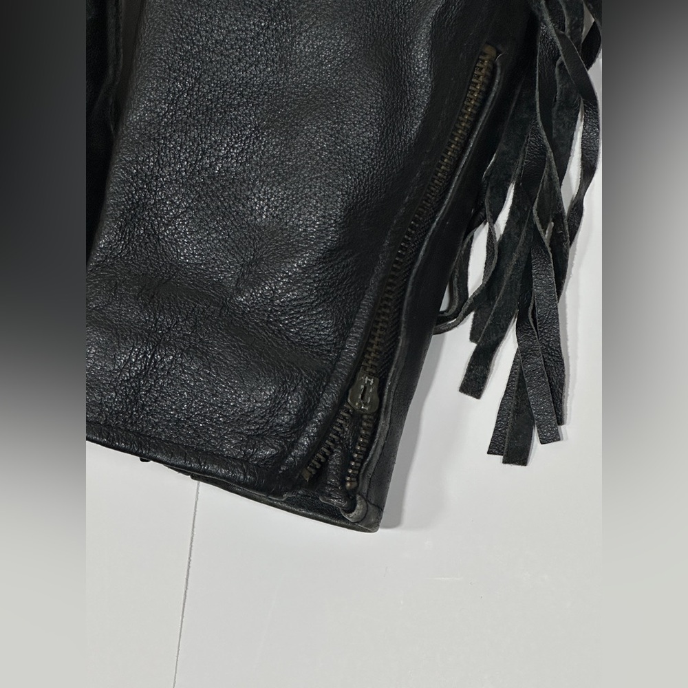 Fringed Black Leather Motorcycle Jacket Vintage Biker Women Medium 1990s Western - Picture 4 of 15